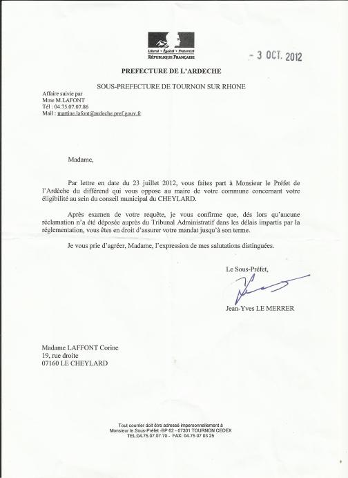 courrier réponse sous préfecture